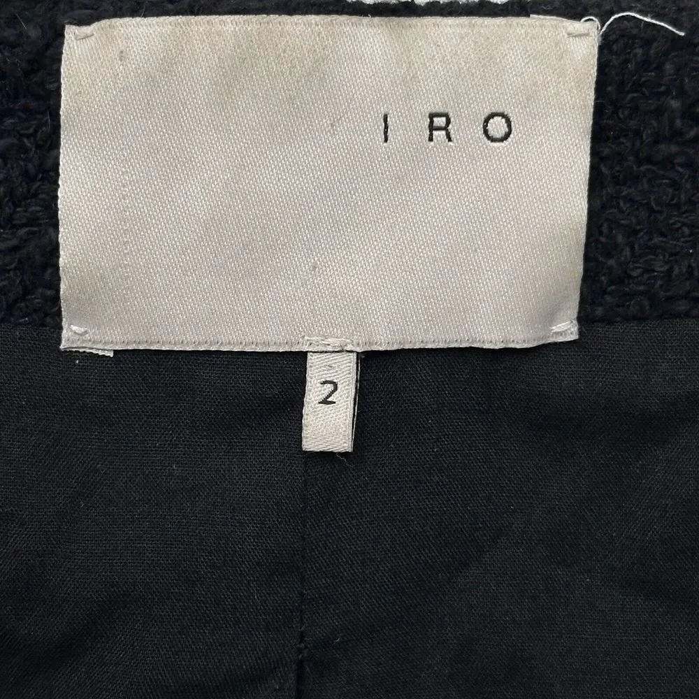 IRO Agneta Black Boucle Tweed Knit‎ Jacket Size 2 Full Zip Pockets